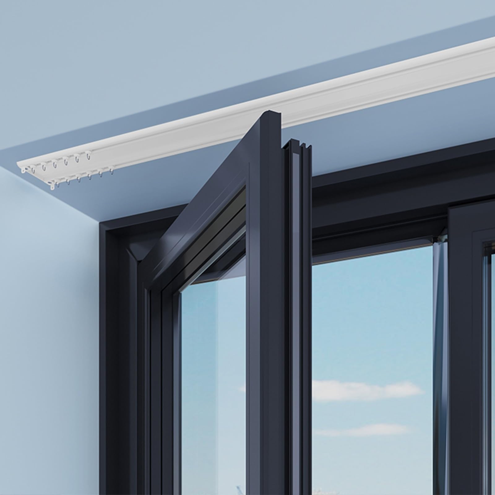 Ceiling Curtain Track Heavy-Duty Double Curtain Rail Track for Living Room & Bedroom - Room Divider with Rod