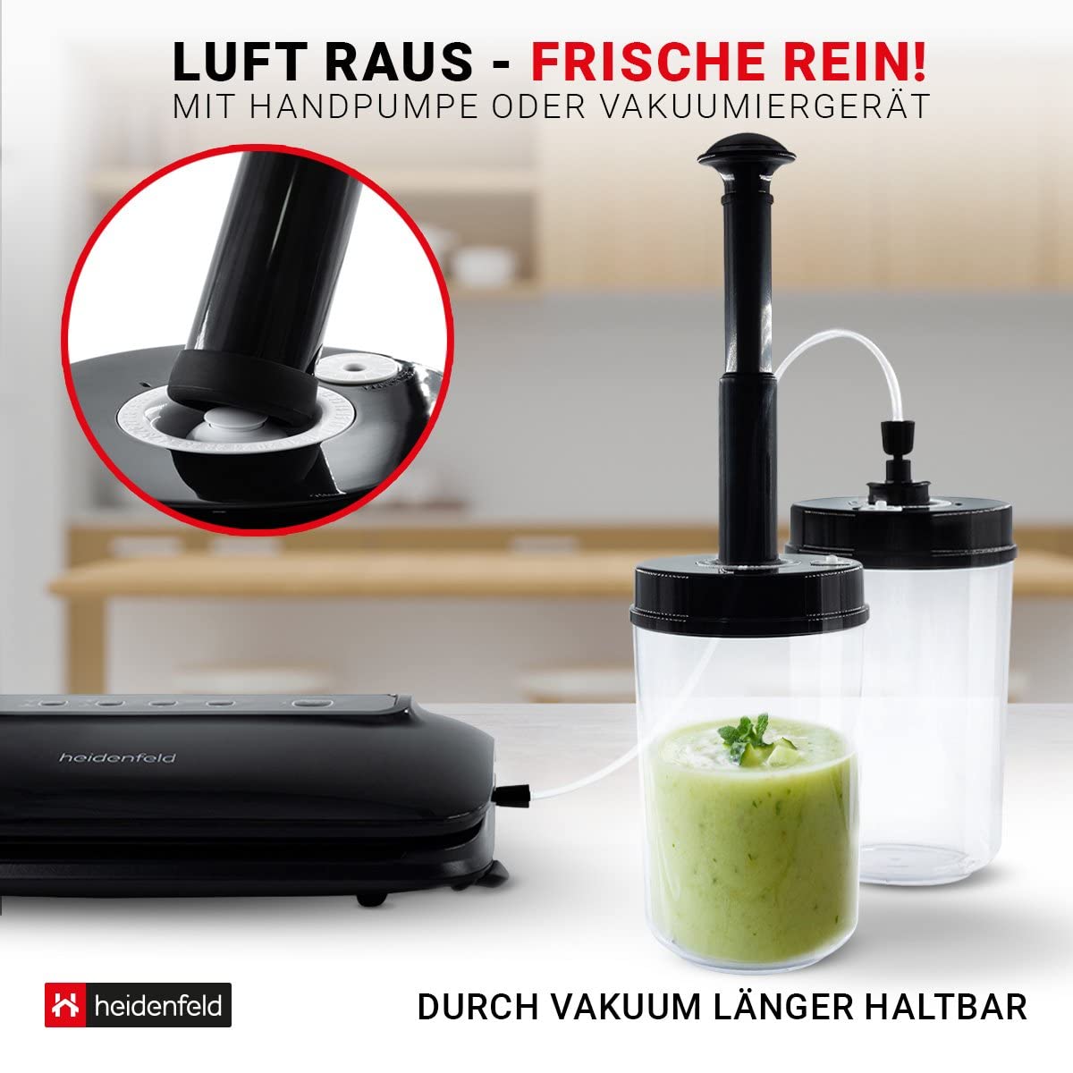 Heidenfeld Vakuumbehälter für Vakuumierer HF-VK100-0,7-2,2 Liter - Vakuumpumpe - Pumpe - Vakuum Behälter - Vakuumdosen (1.0 L Behälter)