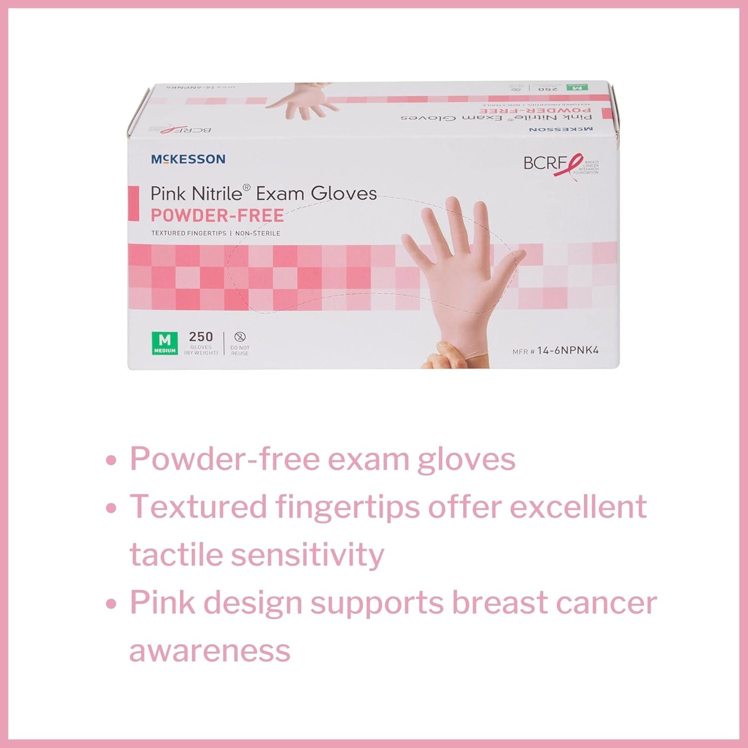 McKesson Pink Nitrile Exam Gloves - Powder-Free, Latex-Free, Ambidextrous, Textured Fingertips, Non-Sterile - Size Medium, 250 Count, 10 Boxes, 2500 Total