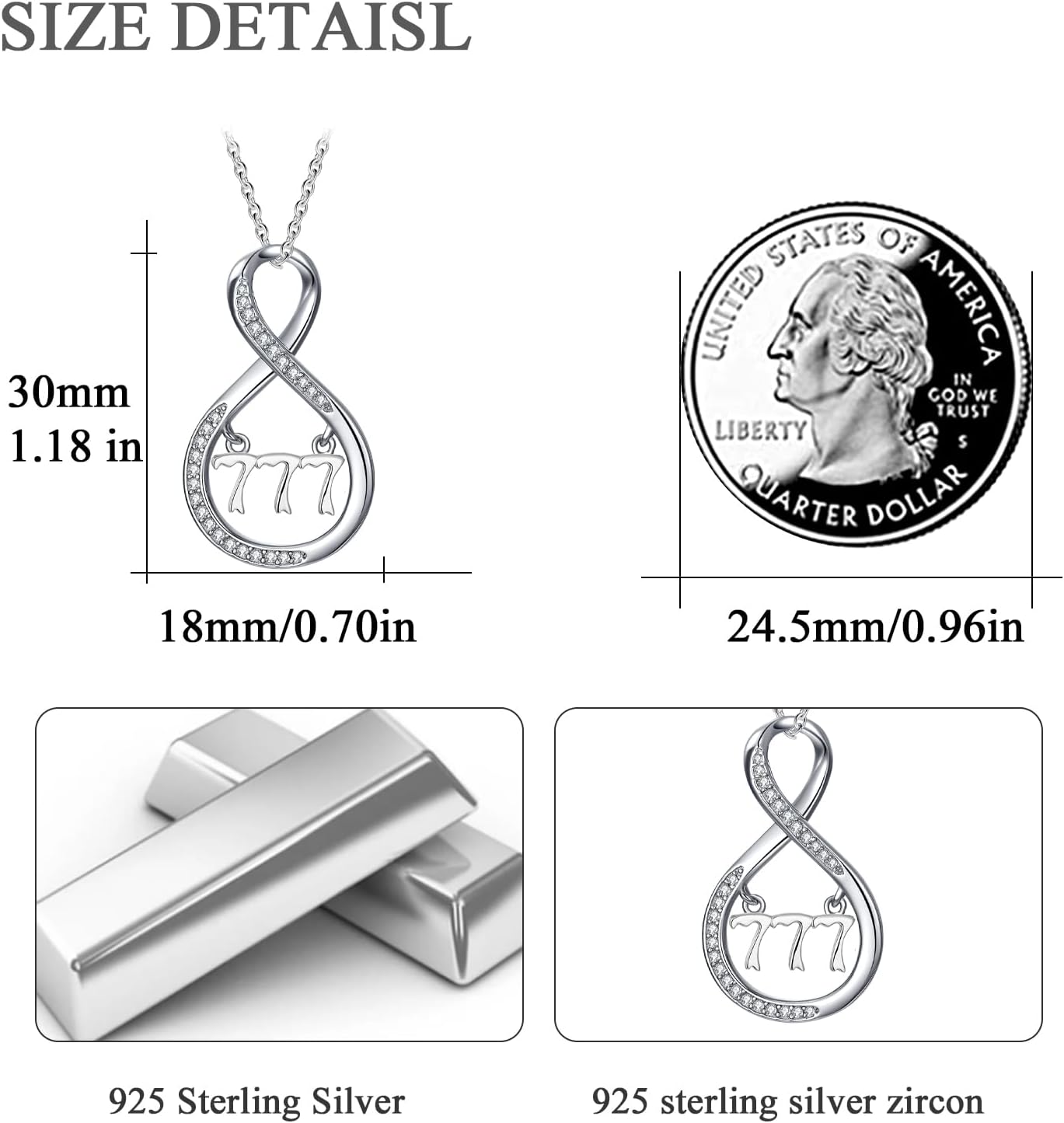 OHAYOO Angel Number 444 666 777 888 999 Necklace 925 Sterling Silver Infinity Angel Number Pendant Necklace Numerology Jewelry for Women - Image 4