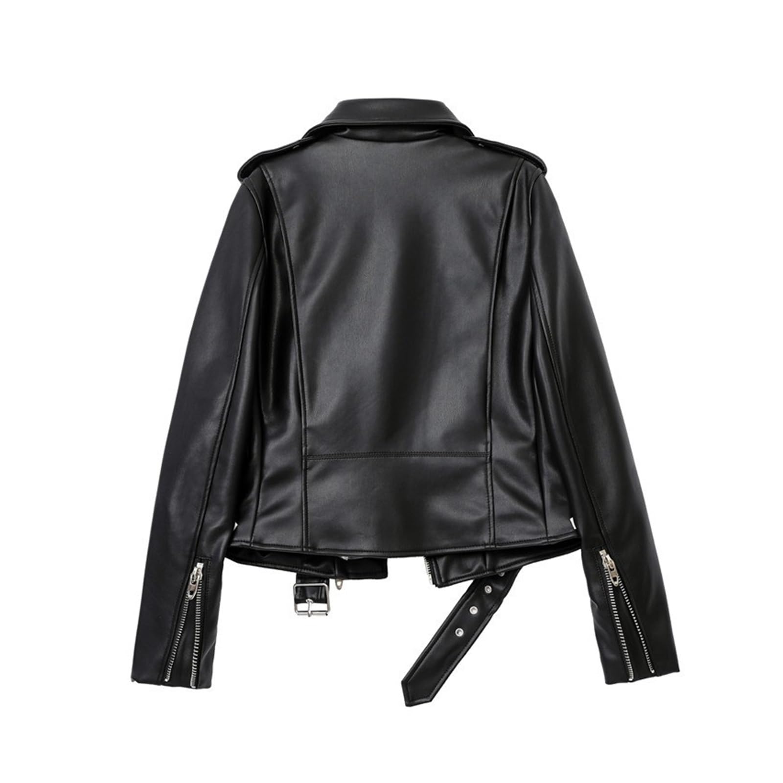 Chaqueta Cuero Mujer Faux Leather Jacket With Belt Women's Lapel Motorcycle Zip Biker Para salir