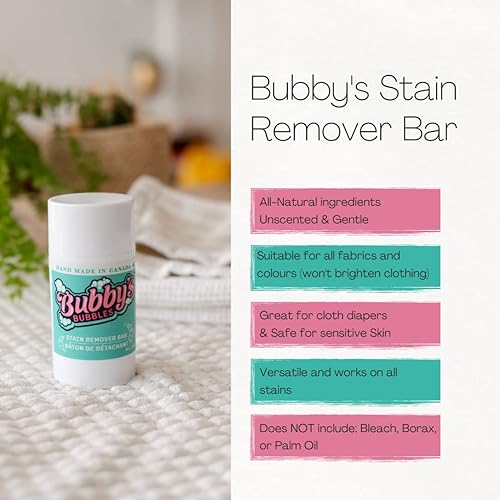 Miniatura 5 de Bubby's Bubbles Barra quitamanchas ecológica, una barra vegana natural para quitar manchas de lavandería, sin perfume