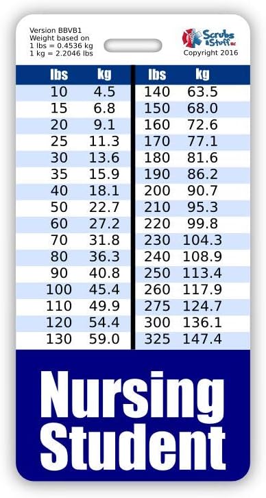 Nursing Student Badge Buddy Vertical w/Height & Weight Conversion Charts (Standard, Navy)