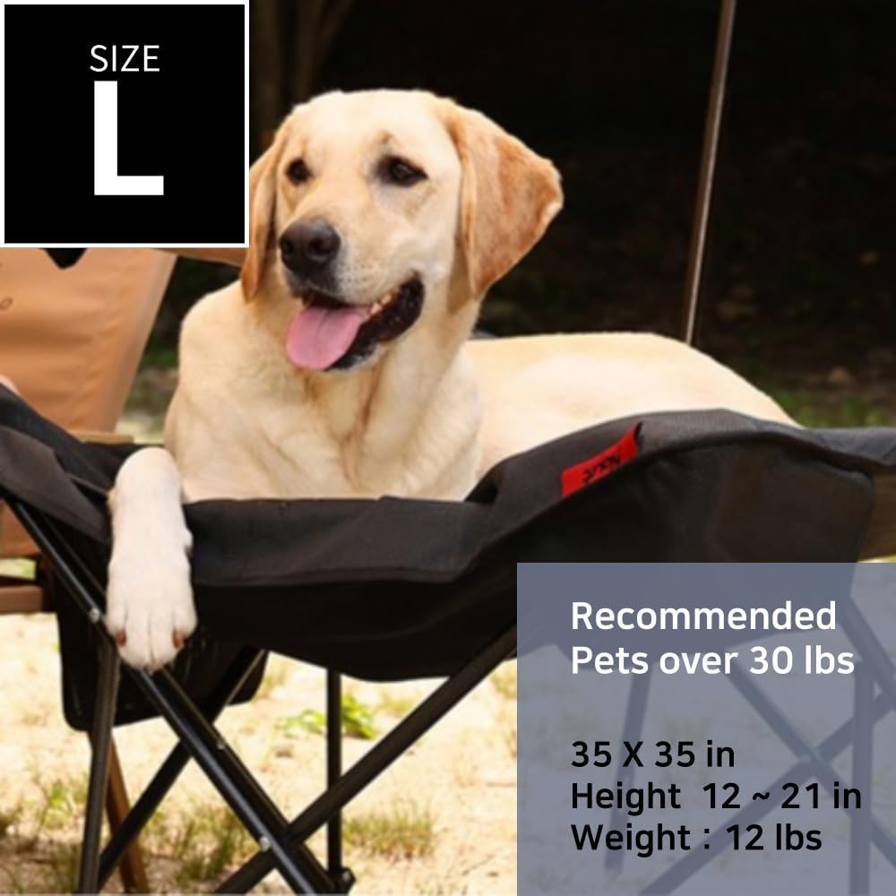 Two Height Foldable Dog Cot, Elevated Camping Bed for Medium Large Dogs (Beige, Large)