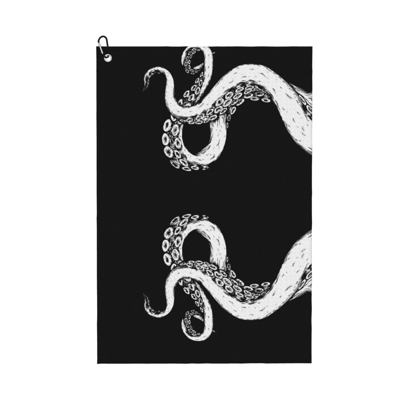 peiyeety Tentacle Octopus Drawing Microfiber Golf Towel with Carabiner Clip, 16x24 Inch Absorbent Waffle Weave Towel for Golf Bags