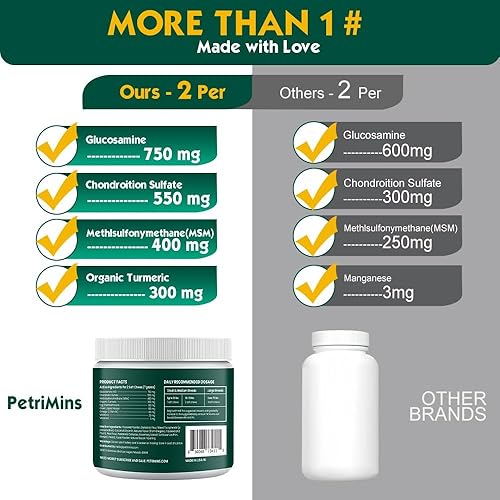 Miniatura 5 de Suplemento avanzado para cadera y articulaciones para perros con glucosamina y condroitina, para perros, glucosamina, cúrcuma orgánica, membrana de