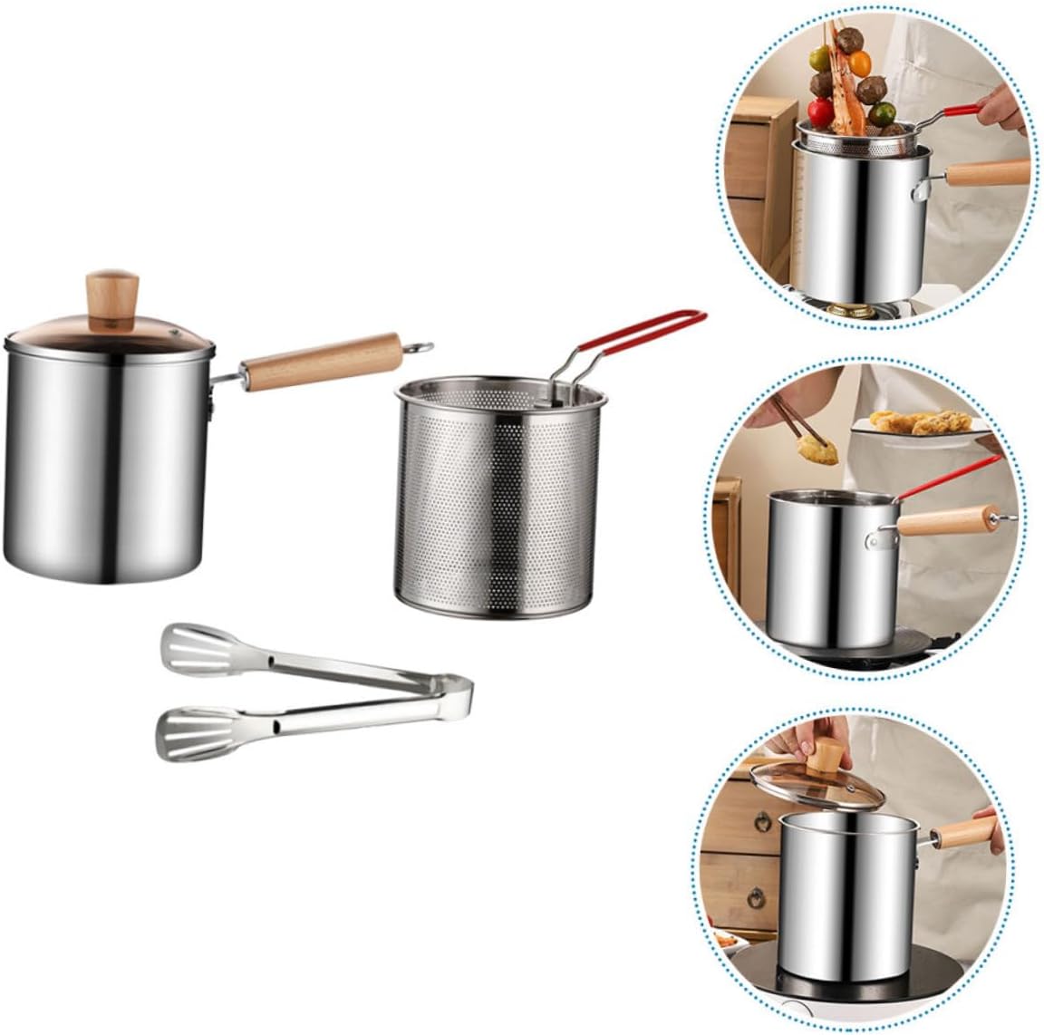 Ciieeo Stainless Steel Deep Fryer Pot with Fry Basket Mini Frying Pan for Home Use Easy to Clean Material Includes Food Clip and Strainer Basket