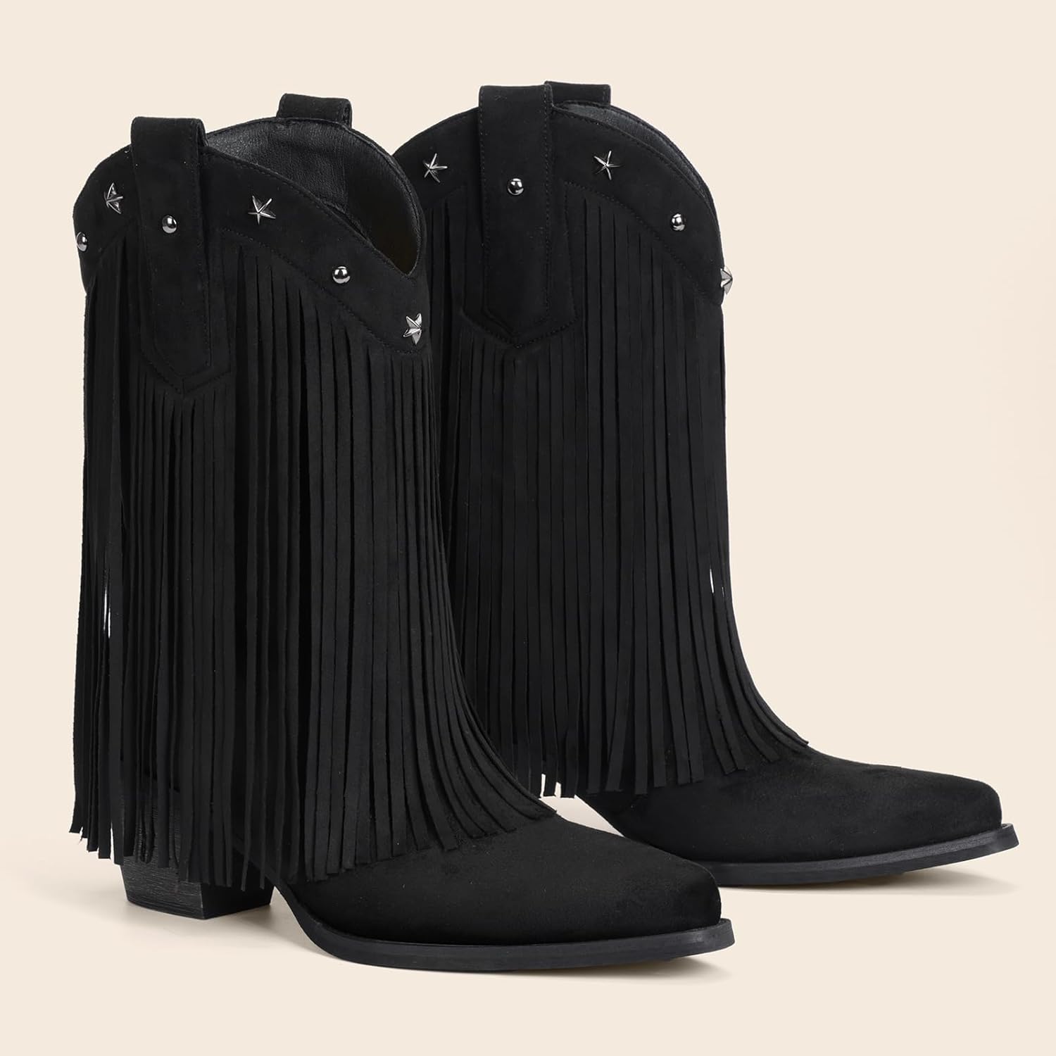 Fringe Cowboy Boots for Women – Mid Calf Cowgirl Boots with Star Studded, Pointed Toe and Chunky Heel, Perfect for Country Music Festivals - Image 6