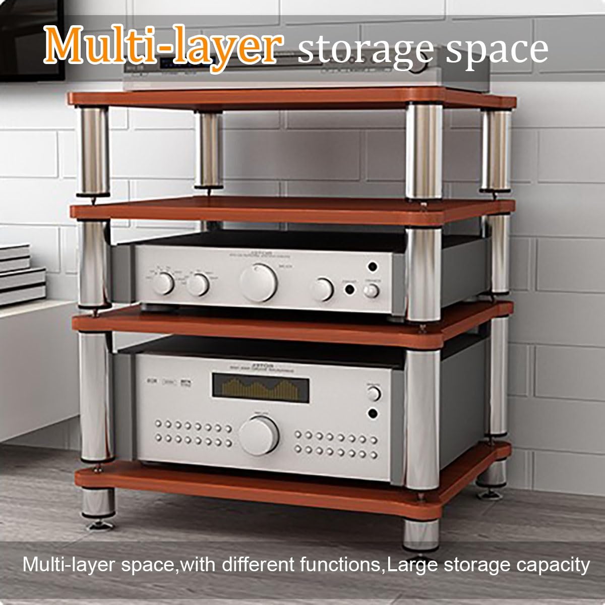 Mini HiFi Stand Rack, Mueble Equipo HiFi Estéreo Supports, Soporte Multimedia AV De 1 2 3 4 Niveles Con Estantes Ajustables, Estantería AV Media Stand Con Pies Amortiguadores Mueble Hifi Tv(Black,H10c