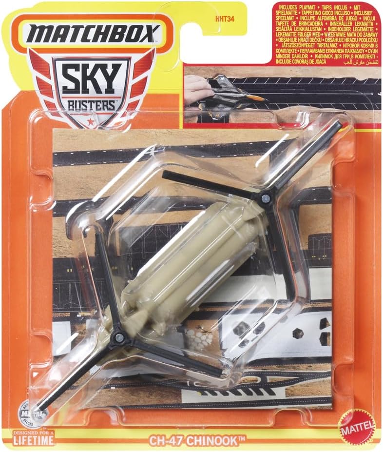 Matchbox Collectible Die-Cast Metal Sky Busters Inspired by Boeing CH-47 Chinook Tandem Rotor Helicopter - HVM43 ~ Heavy Lift Twin Engine Green Transport ~ Includes Playmat
