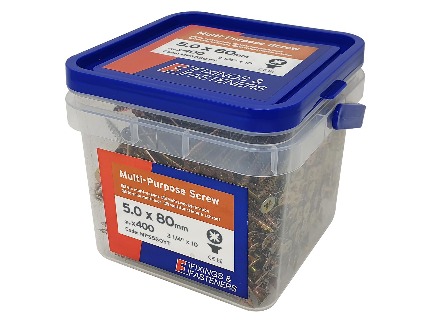 Fandf Yellow Mps580yt Multi-Purpose Screw - Zinc Passivated 5.0 X 80Mm (Tub Of 400)