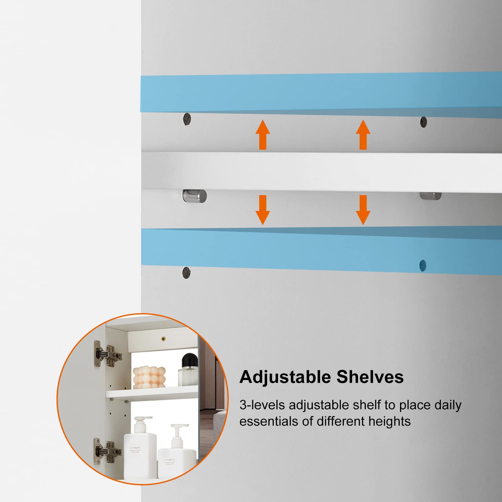 Armadietto da bagno con specchio bianco ad arco con mensola regolabile, soluzione elegante e funzionale per piccoli spazi, moderno bagno nization