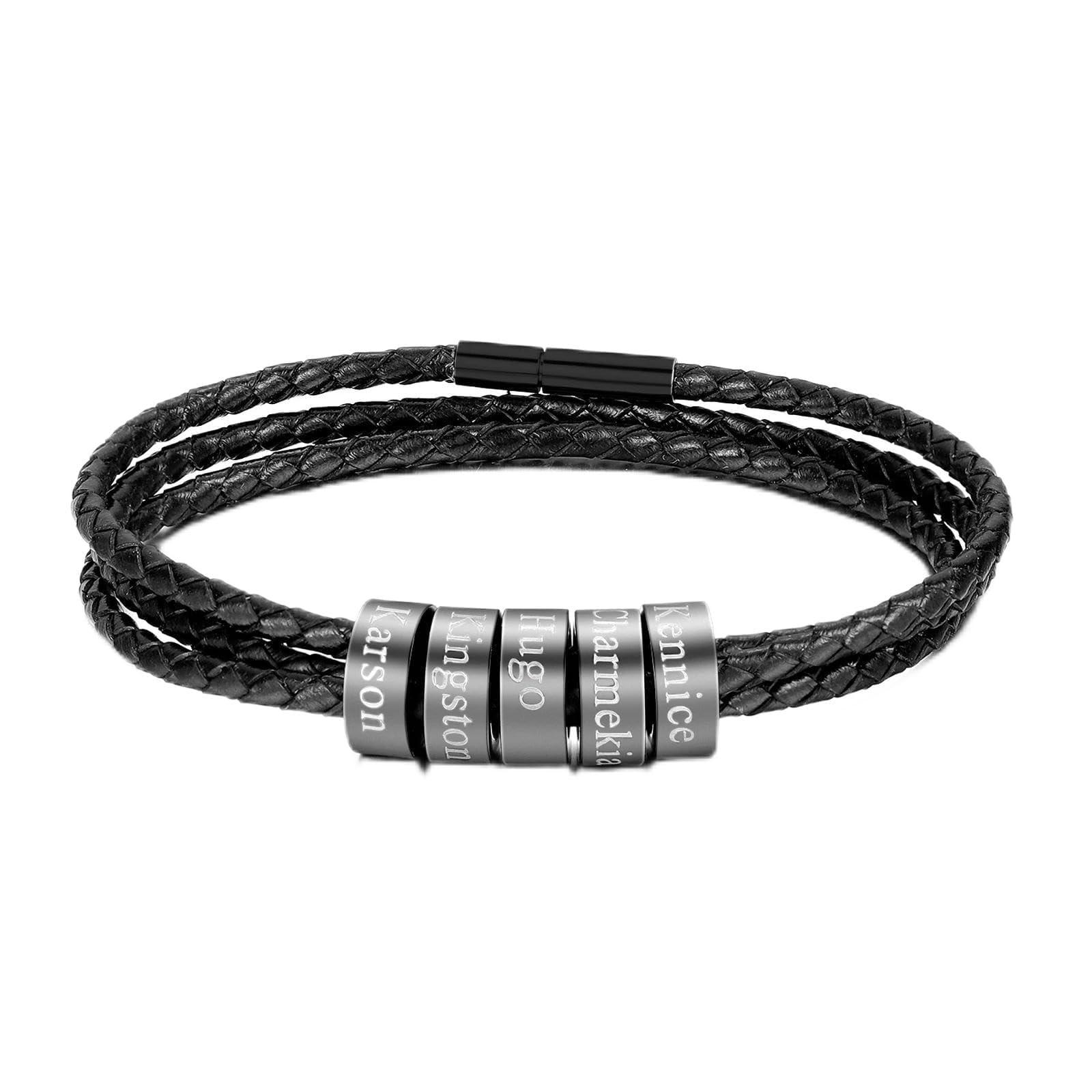 Pulsera de cuero trenzada personalizada para hombre, regalo de Navidad para el día del padre para novio y esposo, abalorios personalizados para hombres