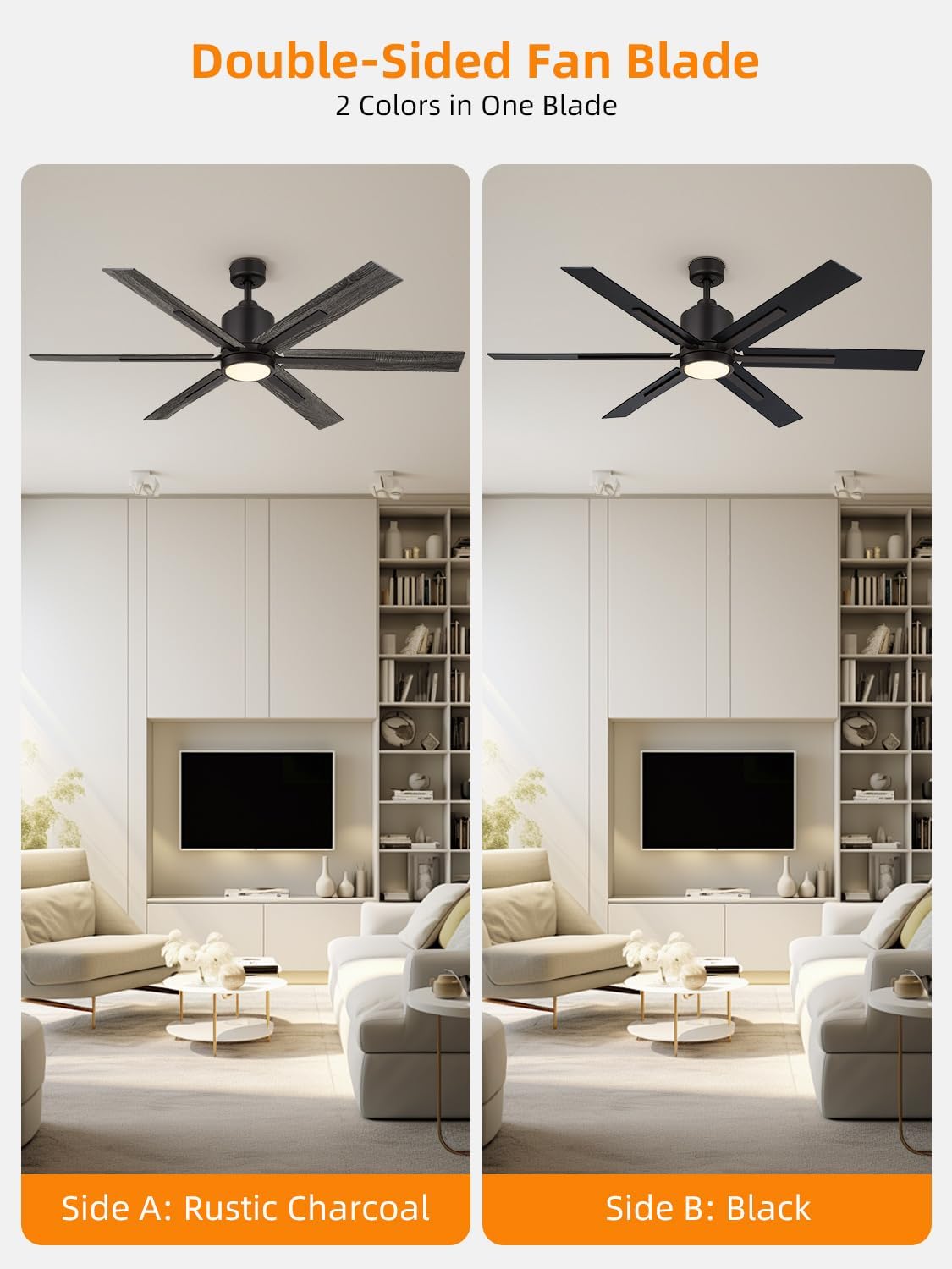 60 Inch Ceiling Fan with Light and Remote, Large Farmhouse Industrial Ceiling Fan for Living Room, Dining Room, Reversible DC Motor, 6 Speed, Black Bronze