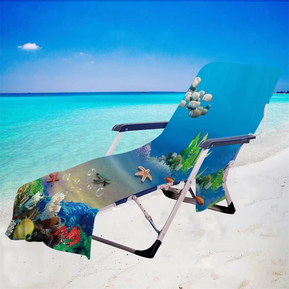Ręcznik na leżak z nadrukiem delfina 3D z kieszeniami, pokrowiec na krzesło plażowe na zewnątrz, basen, ogród, letnie wakacje (ocean, 75 x 210 cm)