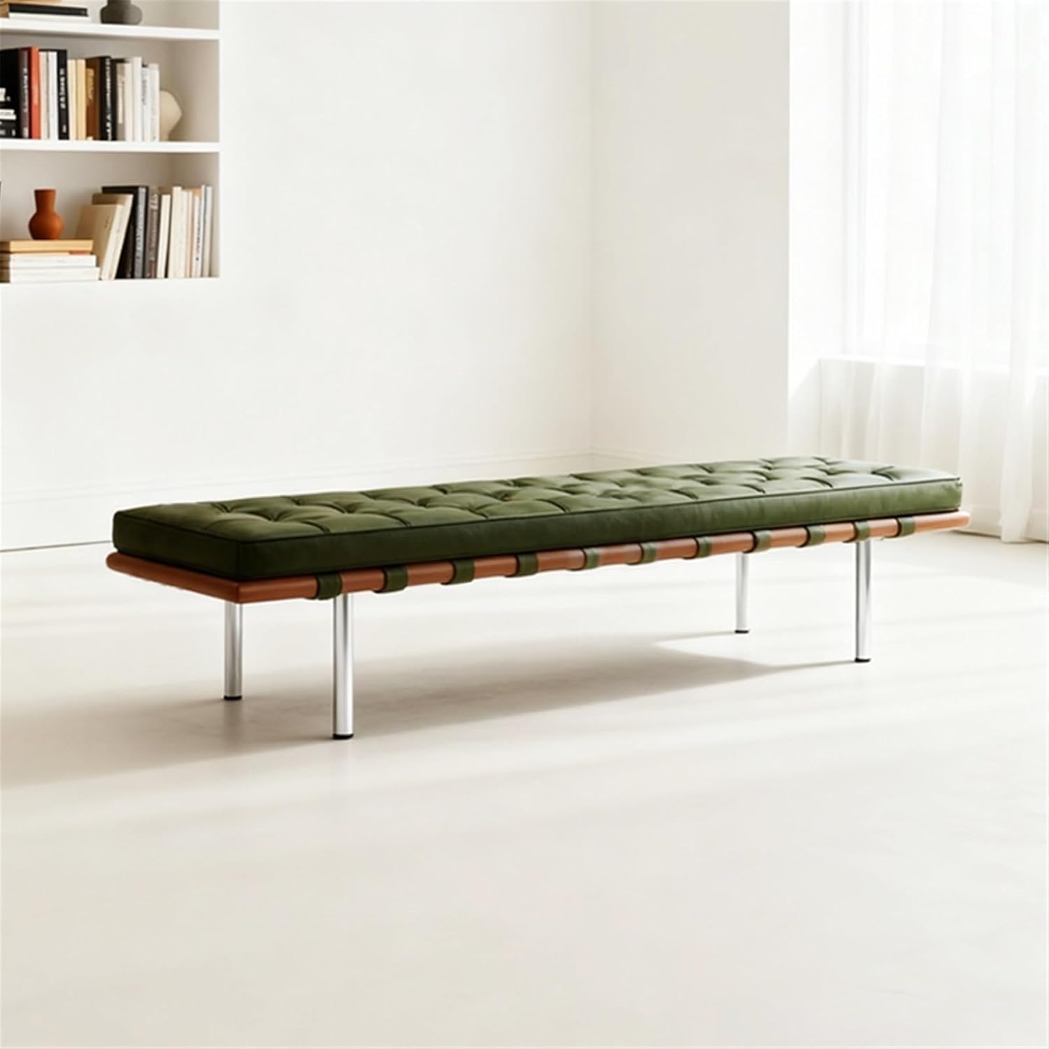 Green Leather Bench for Changing Shoes Simple Home Use Wooden Cloakroom Sofa Bed end Foyers(XXX-Large)