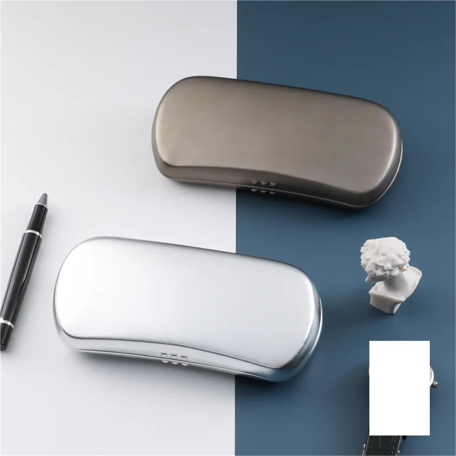 Brillenetui 2 stücke Aluminium Brillenetui Große Kapazität Große Rahmen Gläser Aufbewahrungsbox Scharnier Öffnen Und Schließen Tragbare Brillenetui FüR Lesebrille Sportbrille(Silver)