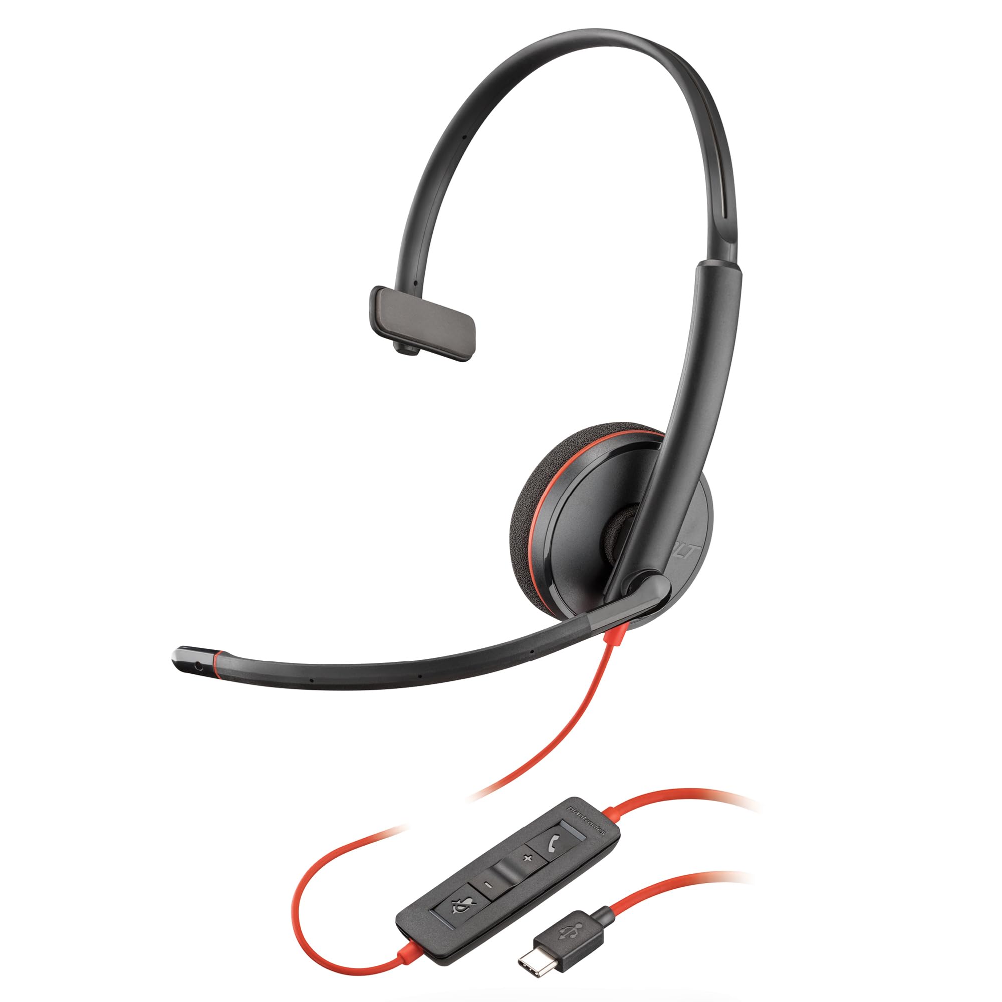 Micro-casque filaire Poly Blackwire 3210 – Microphone antibruit – Conception monaurale – Connexion à un PC/Mac via USB-C ou USB-A – Fonctionne avec Teams, Zoom