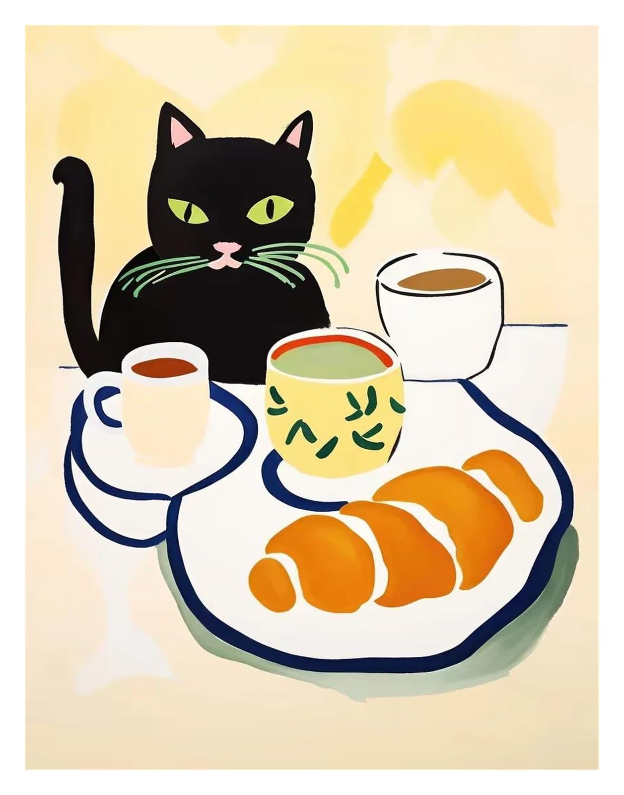 Xenite I Wall Art Canvas Prints Funny Cats French Jazz And Wine Posters Reading Hobbies Cartoon Prints Canvas Painting Wall Art Pictures Home Living Room Decor(,50X70cm)