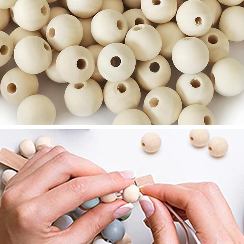 150pcs 16mm Wood Beads, Unfinished Round Loose Natural Wooden Spacer Beads for DIY Crafts Party Garlands Home Decoration - Image 5