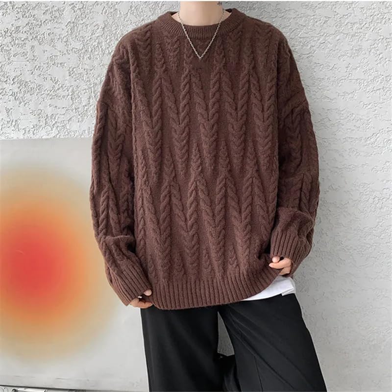 Autumn Winter Men's Knitted Sweater Solid Color O-Neck Loose Casual Pullovers Men Streetwear Sweaters4