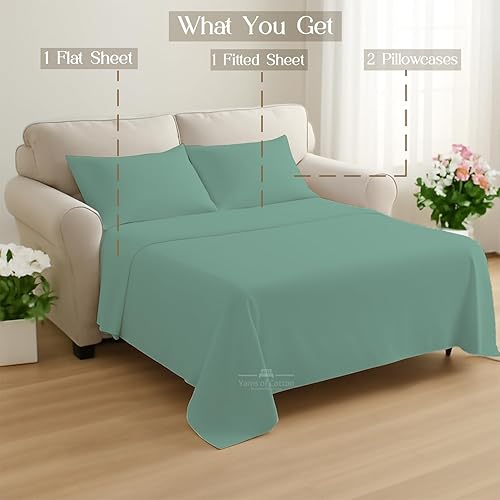 Miniatura 36 de Juego de 4 piezas para sofá cama, 100% algodón de 400 hilos, sábana bajera con bolsillos profundos, suave, sin arrugas y transpirable, calidad