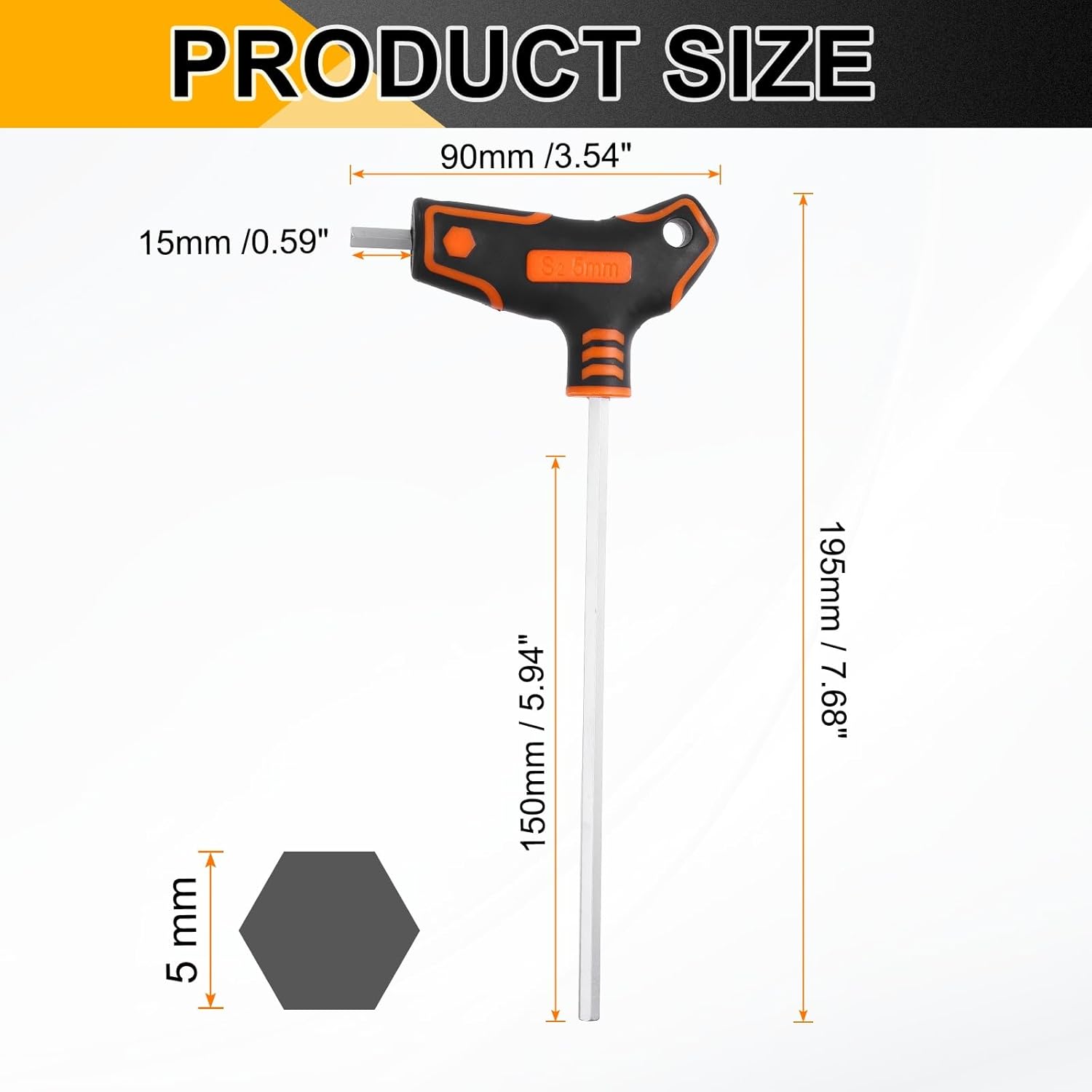 HARFINGTON 2 Pcs T-Handle Flat End Hex Key Wrench 5mm Metric S2 Steel Long Arm T-Key Inner Hexagon Spanner Repairing Tool for Home Auto Maintenance Bike Motorcycle Repair