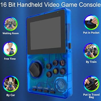 16 Bit Video Game Console for Kids Adults,2.8-inch Super Wide Lcb Preloaded 100 HD Handheld Game Console Seniors Electronic Game Player (Blue)