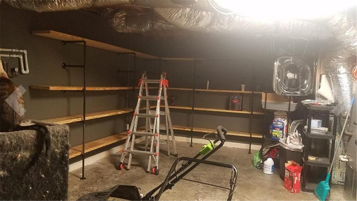 Gold Industrial Wall Mount Iron Pipe Shelf Bracket, DIY Open Bookshelf,Storage Shelves, Ceiling hung Shelves for Home Kitchen Bathroom Living Room Office(2PcsX5Tier,70" Tall,12"deep,Hardware Only)