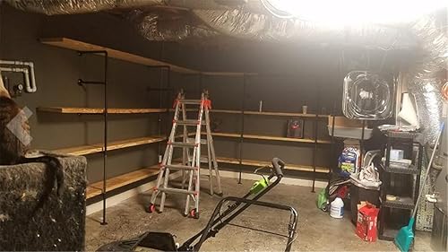 Miniatura 7 de Soporte de pared industrial dorado de tubería de hierro, estantería abierta de bricolaje, estantes de almacenamiento, estantes colgantes de techo