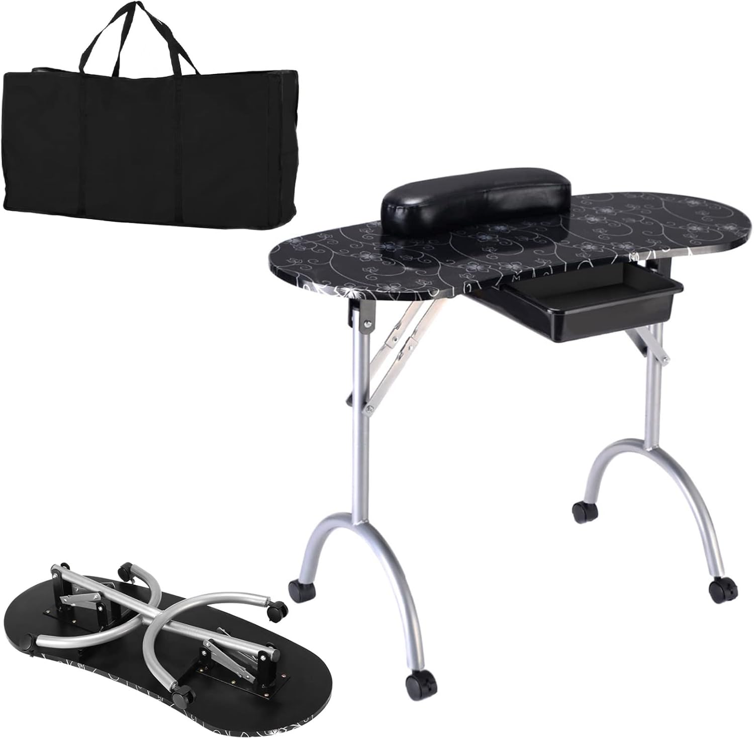 RELAX4LIFE Portable Manicure Nail Table, Folding Nail Technician Table ...