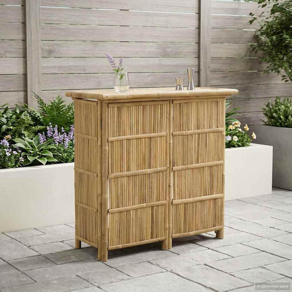 vidaXL Outdoor Bartisch Natur 115 x 55 x 105 cm Bambus, Stylischer Bar-Tisch, robust für Sommerpartys, Gartenfest, umweltfreundliches Design, minimalistisch und chic