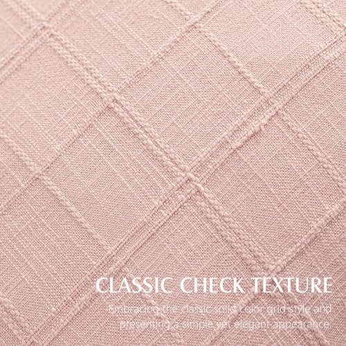 Image of Foindtower Set of 1 Decorative Linen Check Throw Pillow Cover Neutral Farmhouse Lumbar Cushion Cover Modern Coastal Boho Accent Home Decor for Sofa Chair Couch Bed Living Room,12x20 Inch,Light Pink