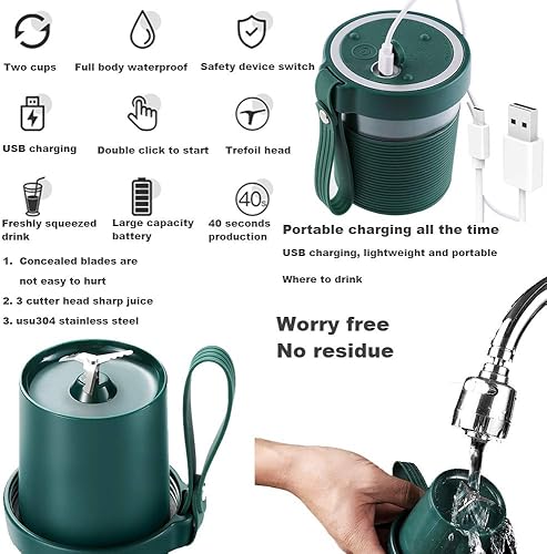 Miniatura 3 de Batidora portátil inalámbrica para licuado de frutas, vaso de exprimidor de frutas personal de 10.8 fl oz, recargable por USB, impermeable, mini