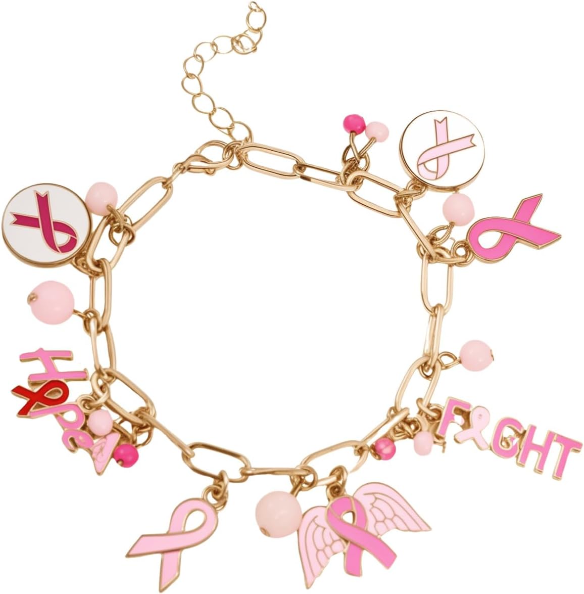 Heran Gift for Breast Cancer Patients, Breast Cancer Awareness Bracelets, Pink Ribbon Charm Beads Bracelet, Sturdy and Lightweight - Image 2