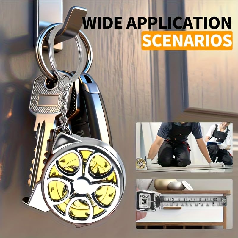 Image of 2Pcs Stainless Steel Measure Tape Keychain, ABS Case Retractable Push Button 200 Cm Measurement Tape, Pocket Size, Portable Measuring Tape for Tailor, DIY, Home, Office & Travel (Silver & Gold)