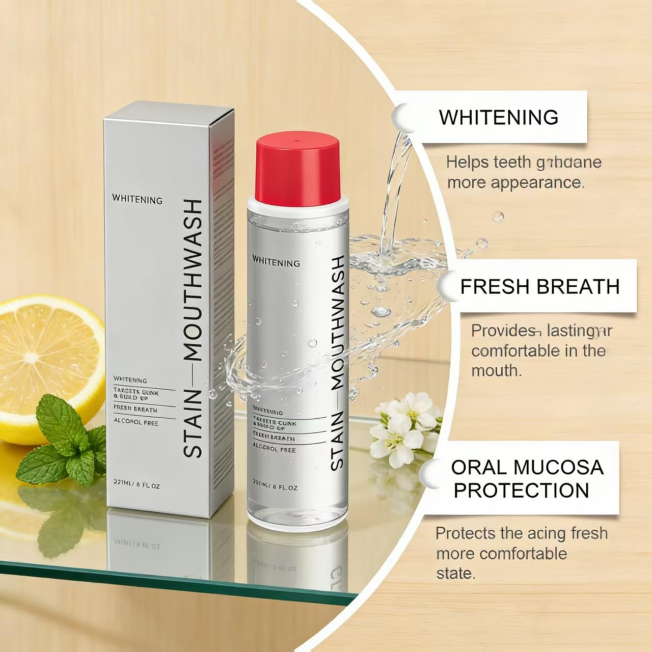 ZPurifylline ID Stain Whitening Mouthwash – Mild, Alcohol-Free Mint Mouthwash for Fresh Breath, Gunk-Removing Mouthwash for Whiter Teeth, Peroxide Rinse with Essential Oils, 237 ml (1 Bottle) — view 9