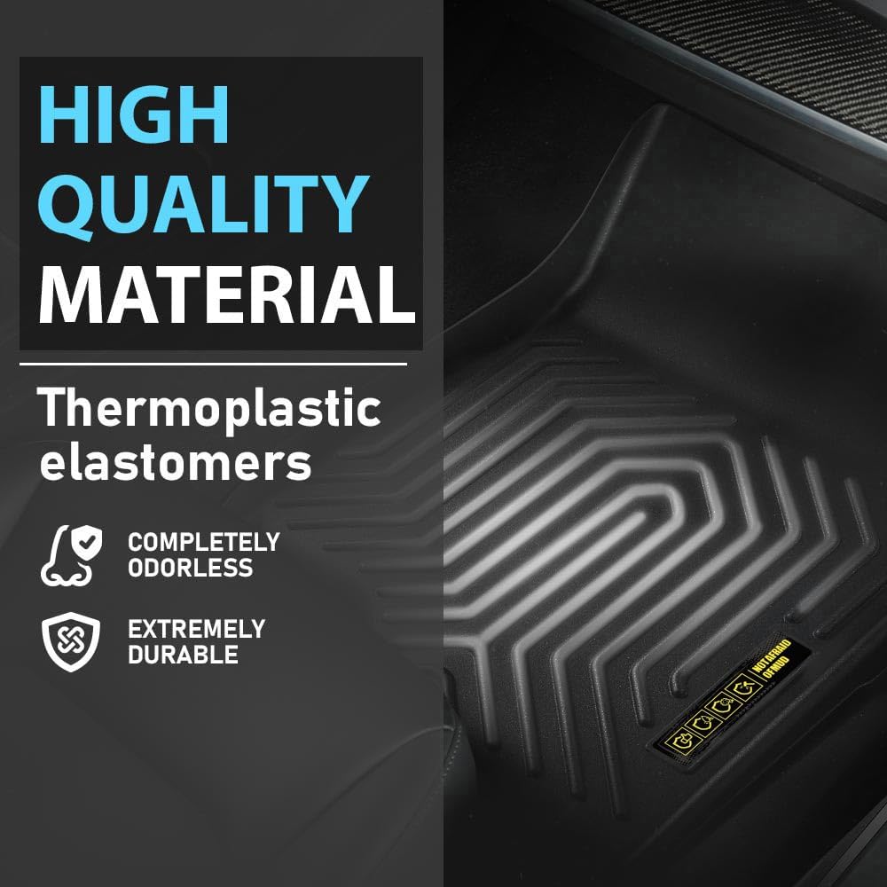 TPE Floor Mats Fit Chevy Silverado & GMC Sierra 1500 2019 New Body Style & 1500/2500HD/3500HD 2020-2024 1st and 2nd Row 3PCS Cargo Liners All Weather Accessories