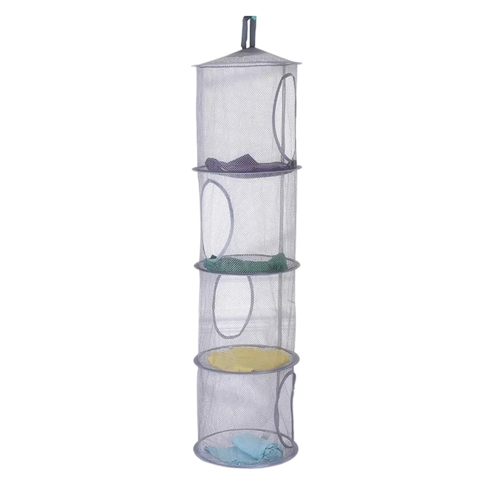 ZHSOAO 4pcs Collapsible Storage Net Laundry Hanging Basket Mesh Clothes Dryer Four-lattice Drying Windproof Folding Cylindrical for Underwear Sock