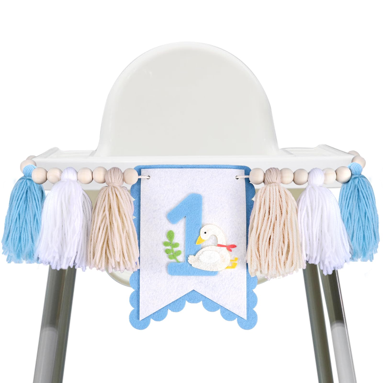 Guirlande de décorations pour chaise haute 1er anniversaire oie feutre bleu fille