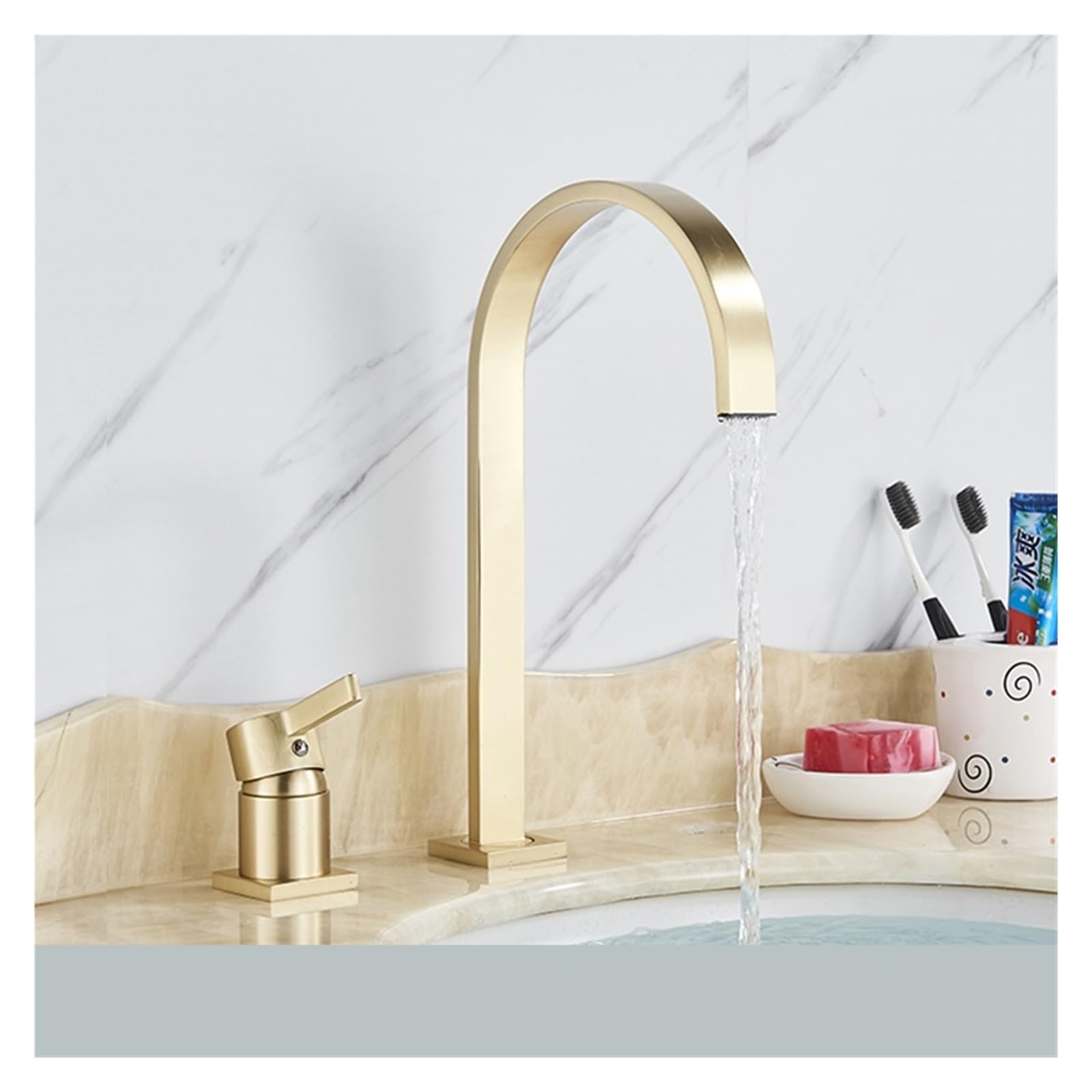 Mitigeur chaud-froid or brossé anti-éclaboussures pour lavabo