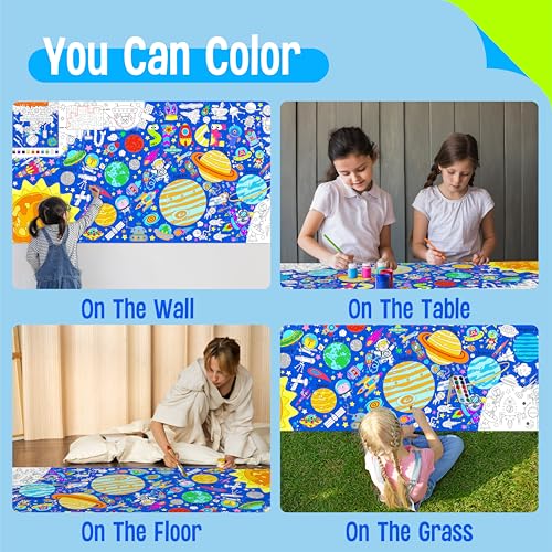Image of Universe Coloring Poster, Large Coloring Activity Paper 75 inch x 31 inch Jumbo Size Space-themed Paper DIY Painting Drawing Banner /Tablecloth for School, Wall Decor