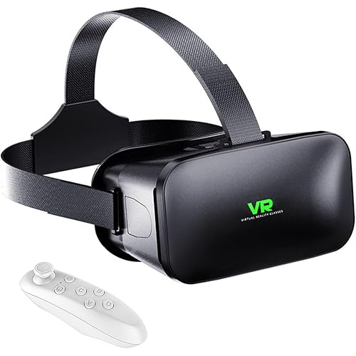 3D VR Headset, Virtual Reality 3D VR Glasses, Anti-Blue Light Adjustable 3D Headset Helmets for iPhone or Android Compatible with 4.5” to 6.7” inch with Controller(Black)