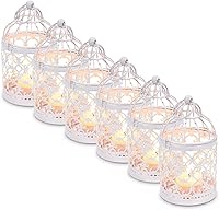 SHOWLOUE 6PCS Hanging Birdcage Lanterns - Vintage Metal Tealight Holders for Wedding, Halloween, Christmas Table Centerpieces