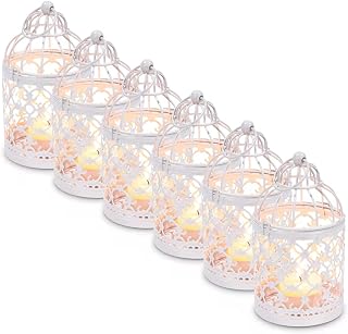 SHOWLOUE 6PCS Hanging Birdcage Lanterns - Vintage Metal Tealight Holders for Wedding, Halloween, Christmas Table Centerpieces