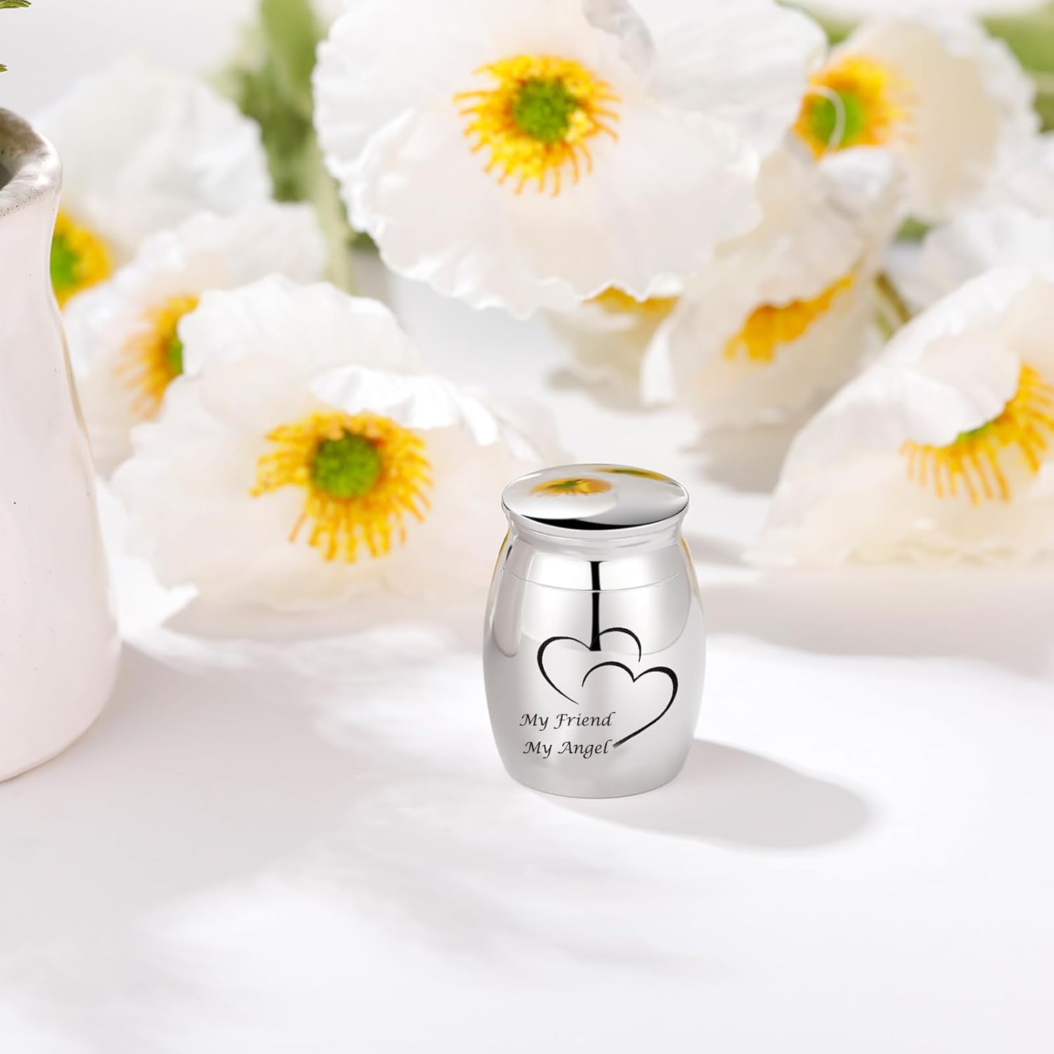 Small Urns for Human Ashes Keepsake Urns Stainless Steel Mini Urns for Ashes 1.57 Inch Urns (My Friend My Angel) - Image 2