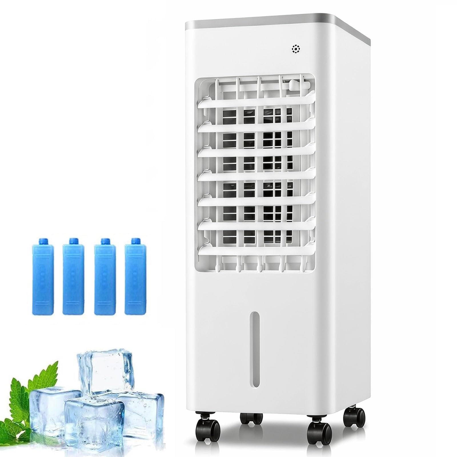 Ventilador Portátil, Aire Acondicionado con 4 Cajas de Hielo, Control Remoto, 3 Velocidades, Temporizador de 8 Horas, Oscilación de 90°, Humidificador, Unidad de Aire Acondicionado Para el Hoga white