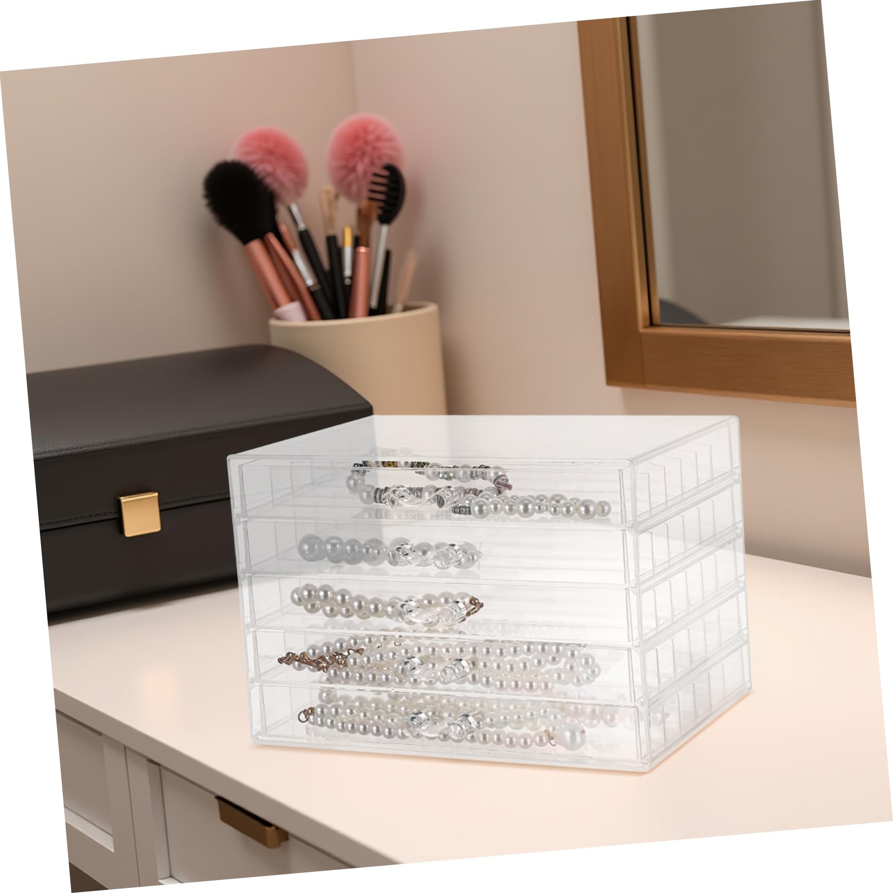 Scatola Porta Gioielli 5 Cassetti Trasparenti, Plastico | Organizzatore Compatto Scomparti Indipendenti, Design Trasparente, per Donne e Ragazze