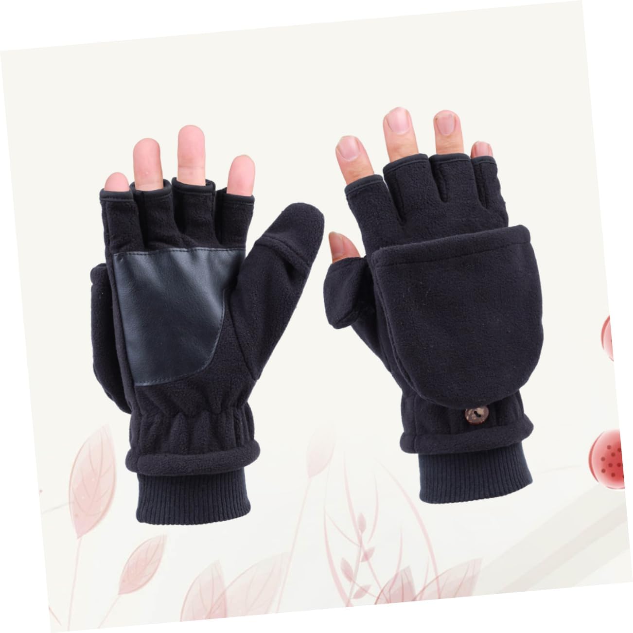 BESPORTBLE Half Finger Gloves with Button Thicken Warm Windproof Outdoor Mitts for Men Flexible Double Design for Fishing Texting Running Black