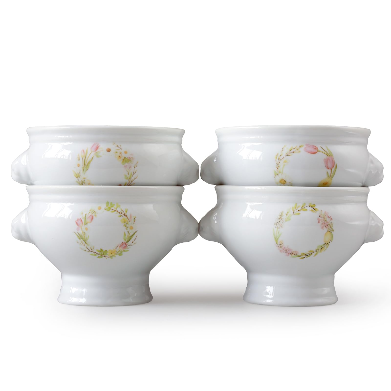 Cinf Lion Head Ceramic Bowls Set of 4, 12 oz Soup &amp; Cereal Bowls